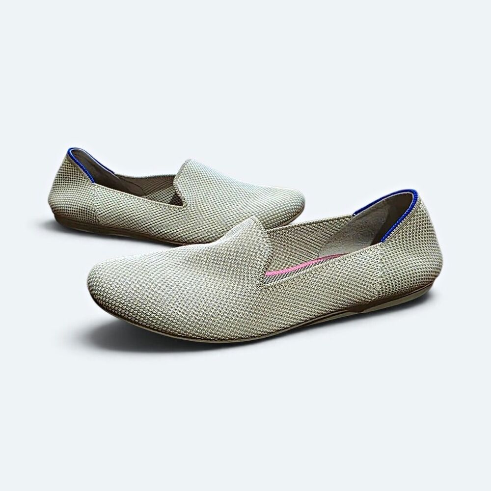 Rothy's The Loafer Linen Double Stitch Flat Shoes Tan Beige Women's Size 7.5